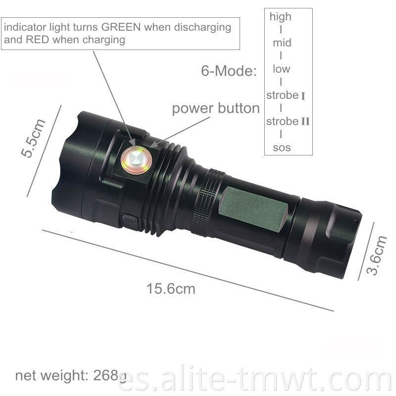 26650 potente linterna táctica recargable de 3000lm USB con 3LED XML T6